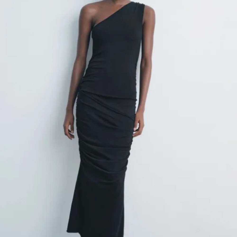 NWT Zara One Shoulder Sleeveless Black Long Dress Size Medium